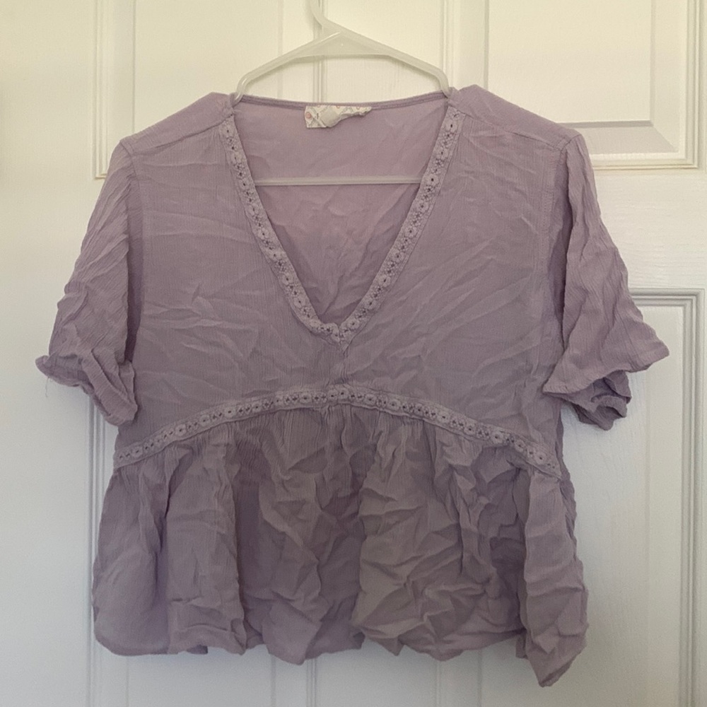 Lavender V Neck Lace Baby Doll Crop Top